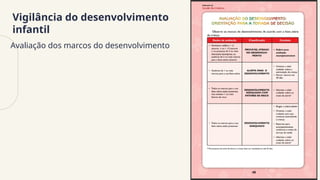 Vigilância do desenvolvimento
infantil
Avaliação dos marcos do desenvolvimento
 