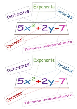 Cartel con los nombres básicos en una expresión algebraica