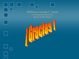 Biblioteca Conrado F. AsenjoBiblioteca Conrado F. Asenjo
Universidad de Puerto RicoUniversidad de Puerto Rico
Recinto de Río PiedrasRecinto de Río Piedras
 