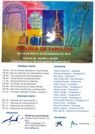 Escuela de Familias. AFAUS PRO Salud Mental. Edición Año 2015