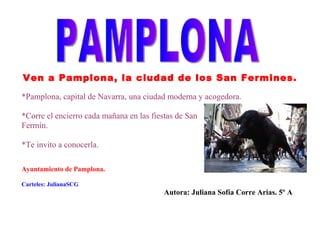 Ven a Pamplona, la ciudad de los San Fermines.

*Pamplona, capital de Navarra, una ciudad moderna y acogedora.

*Corre el ...