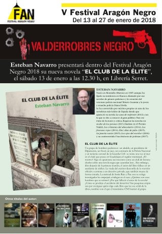 Primera Actividad  #AragónNegro #FAN208 @EstebanNavarroS presenta "El club de la élite" (Menoscuarto) en #LlibreriaSerret
