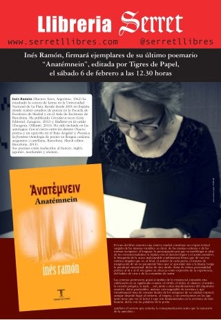 Inés Ramón firmará ejemplares de su último poemario "Anatémnein" el 6 de febrero en Valderrobres