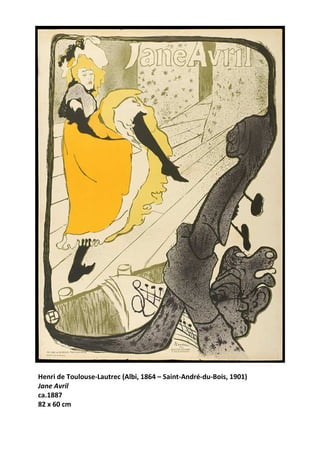 Henri de Toulouse-Lautrec (Albi, 1864 – Saint-André-du-Bois, 1901)
Jane Avril
ca.1887
82 x 60 cm
 