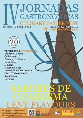 Cartel IV Jornadas gastronómicas "Sabores de Cuaresma" 2014