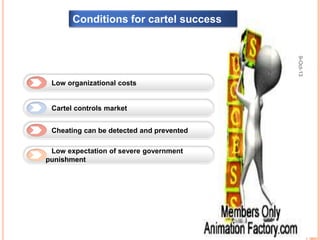 Conditions for cartel success
9-Oct-13
9
Cheating can be detected and prevented
Low expectation of severe government
punishment
Low organizational costs
Cartel controls market
 