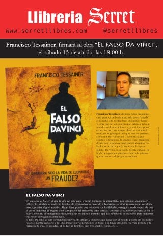 Francisco Tessainer presenta ‘El falso Da Vinci’ el sábado 15 a las 18:00 en Librería Serret