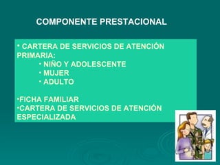 COMPONENTE PRESTACIONAL CARTERA DE SERVICIOS DE ATENCIÓN PRIMARIA: NIÑO Y ADOLESCENTE MUJER ADULTO FICHA FAMILIAR CARTERA DE SERVICIOS DE ATENCIÓN ESPECIALIZADA 