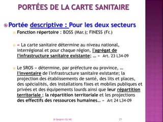  Portée descriptive : Pour les deux secteurs
 Fonction répertoire : BOSS (Mar.); FINESS (Fr.)
 « La carte sanitaire dét...