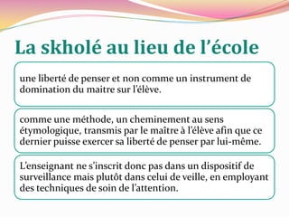 L’état de majorité comme exercice de la skholéune « culture technique » comme le suggère le philosophe Gilbert Simondon« Le statut de majorité correspond au contraire à une prise de conscience et une opération réfléchie de l’adulte libre, qui a à sa disposition les moyens de la connaissance rationnelle élaborée par les sciences : la connaissance de l‘apprenti s‘oppose ainsi à celle de l‘ingénieur. » (simondon, 1989, 84)