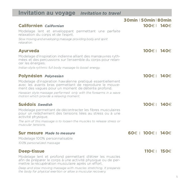 Carte De Nos Soins Spa 2017 Carte De Nos Soins Spa 2017