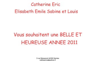 Catherine Eric  Elisabeth Emile Sabine et Louis Vous souhaitent une BELLE ET HEUREUSE ANNEE 2011 3 rue Massenet 44300 Nantes [email_address] 