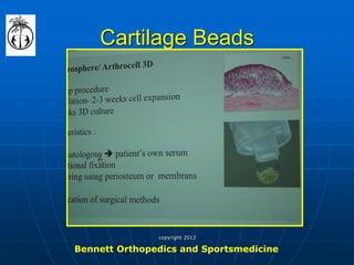 Cartilage Beads 
Bennett Orthopedics and Sportsmedicine 
copyright 2012  