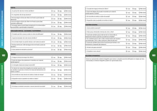 102
CARTILHADAACESSIBILIDADEANEXOII-LISTADEVERIFICAÇÃODEACESSIBILIDADE
103
ANEXOII-LISTADEVERIFICAÇÃODEACESSIBILIDADECARTILHADAACESSIBILIDADE
m Sim m Não mNão Existe
m Sim m Não mNão Existe
m Sim m Não mNão Existe
m Sim m Não mNão Existe
SANITÁRIO ACESSÍVEL
m Sim m Não mNão Existe
m Sim m Não mNão Existe
m Sim m Não mNão Existe
m Sim m Não mNão Existe
m Sim m Não mNão Existe
m Sim m Não mNão Existe
m Sim m Não mNão Existe
RELATÓRIO FOTOGRÁFICO
Deverá ser apresentado relatório fotográfico para ilustrar a situação atual das edificações em relação aos itens
mencionados.O relatório fotográfico poderá ser apresentado anexo.
3. A porta do sanitário possui vão livre de no mínimo 80 cm,
disposta de maneira a permitir sua abertura completa?
4. Se o sanitário possui 1,50 x 1,50m, há área externa de manobra
com dimensões 1,50 x 1,20m e porta de 1,00m de vão livre?
5. A porta do sanitário possui barra horizontal para facilitar o seu
fechamento e maçaneta tipo alavanca?
7. O lavatório é sem coluna?
6. Há barra de apoio acessível?
5. Há guarda-corpo ou paredes em ambos os lados?
1. Existe sanitário acessível?
2. O Box possui dimensões mínimas de 1,50 x 1,70m?
2. A escada tem largura mínima de 120cm?
3. O piso dos degraus da escada é revestido com material
antiderrapante e estável?
4. Há corrimão em ambos os lados da escada?
5
m Sim m Não mNão Existe
m Sim m Não mNão Existe
m Sim m Não mNão Existe
m Sim m Não mNão Existe
SANITÁRIO ACESSÍVEL
m Sim m Não mNão Existe
m Sim m Não mNão Existe
m Sim m Não mNão Existe
m Sim m Não mNão Existe
m Sim m Não mNão Existe
m Sim m Não mNão Existe
m Sim m Não mNão Existe
RELATÓRIO FOTOGRÁFICO
Deverá ser apresentado relatório fotográfico para ilustrar a situação atual das edificações em relação aos itens
mencionados.O relatório fotográfico poderá ser apresentado anexo.
3. A porta do sanitário possui vão livre de no mínimo 80 cm,
disposta de maneira a permitir sua abertura completa?
4. Se o sanitário possui 1,50 x 1,50m, há área externa de manobra
com dimensões 1,50 x 1,20m e porta de 1,00m de vão livre?
5. A porta do sanitário possui barra horizontal para facilitar o seu
fechamento e maçaneta tipo alavanca?
7. O lavatório é sem coluna?
6. Há barra de apoio acessível?
5. Há guarda-corpo ou paredes em ambos os lados?
1. Existe sanitário acessível?
2. O Box possui dimensões mínimas de 1,50 x 1,70m?
2. A escada tem largura mínima de 120cm?
3. O piso dos degraus da escada é revestido com material
antiderrapante e estável?
4. Há corrimão em ambos os lados da escada?
5
PORTAS
m Sim m Não mNão Existe
m Sim m Não mNão Existe
m Sim m Não mNão Existe
m Sim m Não mNão Existe
m Sim m Não mNão Existe
CIRCULAÇÃO VERTICAL - ELEVADORES / PLATAFORMAS
m Sim m Não mNão Existe
m Sim m Não mNão Existe
m Sim m Não mNão Existe
m Sim m Não mNão Existe
m Sim m Não mNão Existe
RAMPAS
m Sim m Não mNão Existe
m Sim m Não mNão Existe
m Sim m Não mNão Existe
m Sim m Não mNão Existe
m Sim m Não mNão Existe
m Sim m Não mNão Existe
ESCADAS
m Sim m Não mNão Existe
2. Há corrimão fixado nos painéis laterais e de fundos da cabine?
2. Há área mínima de 1,50m de largura livre em frente a porta do
elevador?
3. Há uma largura mínima de 150cm em frente à porta (lado da
abertura)?
1. As portas têm vão livre mínimo de 80cm?
2. As maçanetas são do tipo alavanca?
1. O elvador permite o acesso a todos os níveis da edificação?
1. A porta de elevador tem vão mínimo de 80cm?
3. Existe plataforma elevatória acessível?
1. A largura mínima da rampa é de 120cm?
2. O piso da rampa e dos patamares é revestido com material
antiderrapante?
4. Há uma largura mínima de 120cm em frente à porta (lado
contrário a abertura)?
5. Há espaço lateral à porta (lado da abertura) e no mínimo 60cm
que possibilite a aproximação à maçaneta?
1. Há rampa ou elevador vencendo o mesmo desnível da escada?
3. A inclinação máxima da rampa é de 8,33%?
4. As laterais de rampa são protegidas por paredes, guarda-corpo
ou ressaltos no piso de no mínimo 5cm (Guia de balizamento) em
ambos os lados?
5. Há corrimão em duas alturas em ambos os lados da rampa?
6. Há guarda-corpo ou paredes em ambos os lados?
4
 