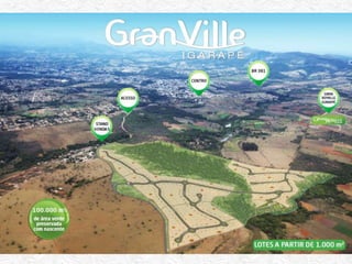 VENDAS
Residencial fechado
Lotes de 1.000 m2
A partir de R$ 110 mil
Infraestrutura completa ;completa: asfalto, sistema de drenagem, rede de
esgoto e água, iluminação pública e vias arborizadas.
Clube: piscinas adulto e infantil, sauna, quadra poliesportiva, campo com
grama natural, espaço fitness , espaço gourmet , portaria 24 horas ,
segurança
Área verde: 300 mil m2 de área verde preservada
Tem córrego, nascente e muito verde
*Valor referente ao lote 07 da quadra 02. Valor tabela a vista. Condição valida
até 31 de dezembro de 2012. Todas as condições aqui descritas estão sujeitas
a alteração
sem prévia comunicação ou anuência dos interessados. Imagens meramente
ilustrativas. Registrado no cartório de Igarapé sob o nº 14.875 - CRECI 3695
 