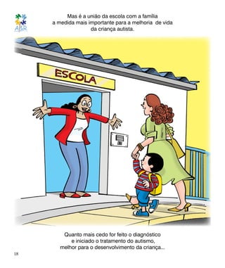Mas é a união da escola com a família
a medida mais importante para a melhoria de vida
da criança autista.
Quanto mais cedo for feito o diagnóstico
e iniciado o tratamento do autismo,
melhor para o desenvolvimento da criança...
18
 