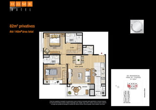 APARTAMENTO - 2 SUÍTES
82m2
privativos
Até 148m2
área total
Planta com sugestões de decoração. Os revestimentos a serem utilizados na construção estão especiﬁcados no Memorial Descritivo.
Os móveis têm dimensões comerciais. Objetos de decoração, pisos, rodapés, louças, metais, molduras, sancas de gesso e pontos de
iluminação são sugestões de decoração. As medidas são internas e de face a face das paredes. Planta ilustrativa e sem escala.
MATE
RIAL
PRO
V
I S Ó R I
O
 