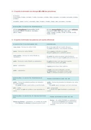 4 – O acento é eliminado nos ditongos EI e OI das paroxítonas




5 - O acento é eliminado nas palavras com acento diferencial
 