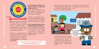 Há levantamentos estatísticos em        Atualmente, qualquer pessoa, traba-        promoção da vida das pessoas que




                                                                                                                                                                                                                                             1. Conhecendo a Estratégia de Redução de Danos
1. Conhecendo a Estratégia de Redução de Danos
                                                                                             relação à eficácia do trabalho de       lhador ou cidadão tem sua participação     usam drogas e de sua rede social e
                                                                                             Redução de Danos?                       no sentido de protagonizar a Redução       afetiva.
                                                                                             Existem alguns levantamentos em         de Danos nas práticas intersetoriais de
                                                                                             nível municipal, estadual e nacional
                                                                                             que confirmam a resolubilidade e a
                                                                                             contribuição dessa estratégia.


                                                 2006                                        Entretanto, a colaboração maior se
                                                                                             dá no aspecto qualitativo do processo
                                                                                             de trabalho, que confere um estatuto                                          Clínica
                                                   2006 – A divulgação e implementação       cidadão às pessoas que usam drogas.                                          da Família

                                                   da Política Nacional de Promoção
                                                   da Saúde veio reforçar as ações de        Quais os profissionais que formam
                                                   atenção ao usuário de drogas. A           a equipe de Redução de Danos?
                                                   intersetorialidade e a atenção integral   De início, pessoas que usavam drogas
                                                   são importantes elementos para a          ou pessoas próximas e familiarizadas
                                                   concretização desta política.             com o universo do uso, abertas
                                                                                                                                                                                Pensar Redução
                                                                                             à linguagem e às dimensões de
                                                                                                                                                                                  de Danos é
                                                   Preconiza-se o desenvolvimento de         realidade, realizavam o trabalho de
                                                                                                                                                                               pensar qualidade
                                                   iniciativas preventivas e de redução      redução de danos.
                                                                                                                                                                                   de vida.
                                                   de danos pelo consumo de álcool                                                   “Pensar Redução de Danos é pensar
                                                   e outras drogas que envolvam a                                                    práticas em saúde que considerem
                                                   co-responsabilização e autonomia                                                  a singularidade dos sujeitos, que                       AGE
                                                                                                                                                                                                 NTE
                                                                                                                                                                                                     COM
                                                                                                                                                                                                        UNIT


                                                   da população.
                                                                                                                                                                                                            ÁRIO

                                                                                                                                     valorizem sua autonomia e que tracem                                          DE
                                                                                                                                                                                                                        SAÚ
                                                                                                                                                                                                                           DE




                                                                                 Pessoas usuárias de drogas têm direito              planos de ação que priorizem sua
                                                                                     à saúde como qualquer outra.                    qualidade de vida.” (VINADÉ, 2009,
                                                                                                                                     p. 64).
                                             8     Catilha de Redução de Danos                                                                                                                                     Diminuir para Somar   9
 
