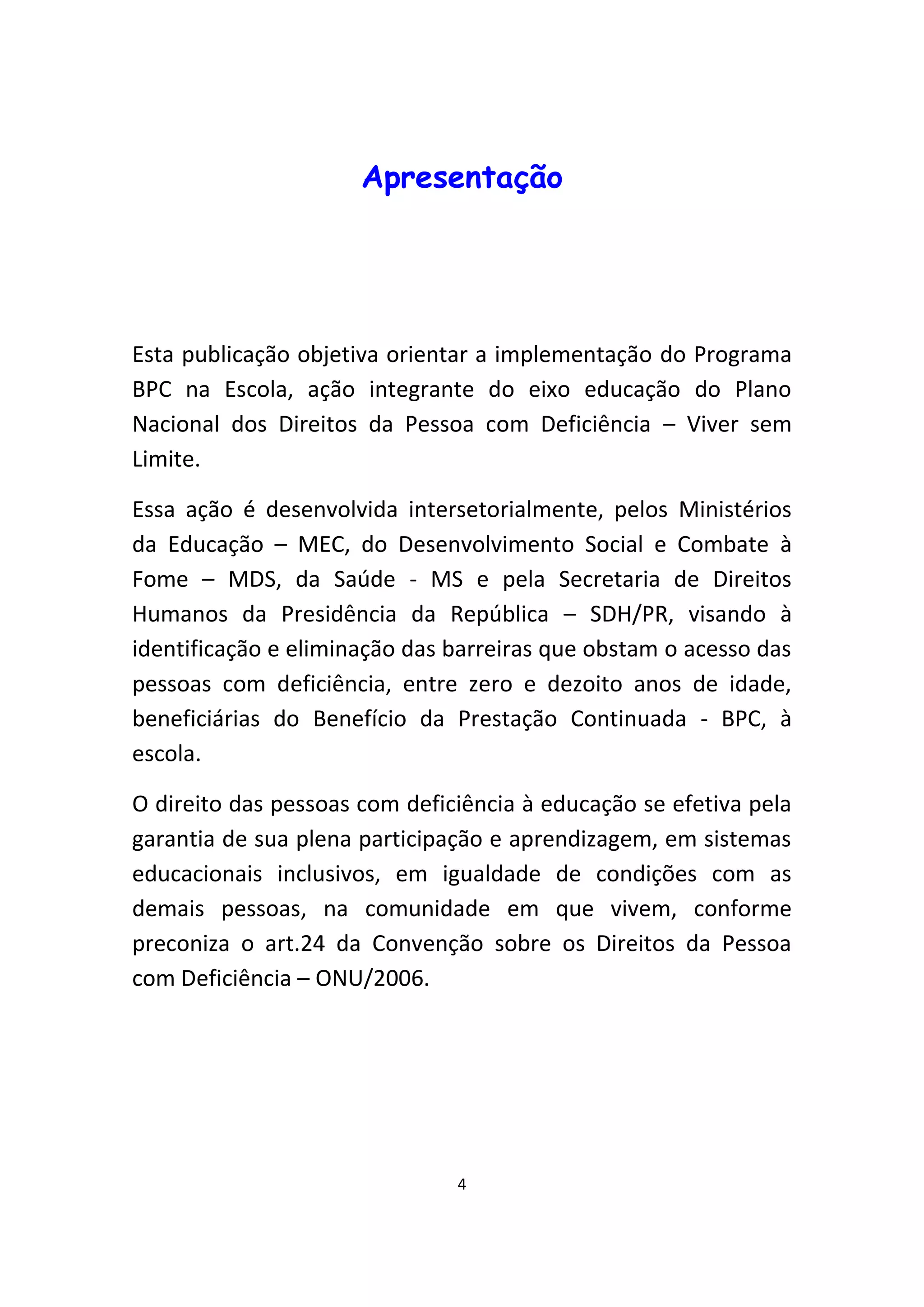 Cartilha BPC na escola, orientação às famílias | PDF