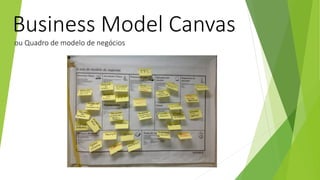 Business Model Canvas
ou Quadro de modelo de negócios
 