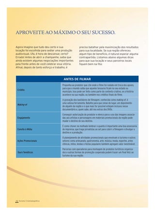 APROVEITE AO MÁXIMO O SEU SUCESSO.

ANTES DE FILMAR

18 Turismo Cinematográfico

 