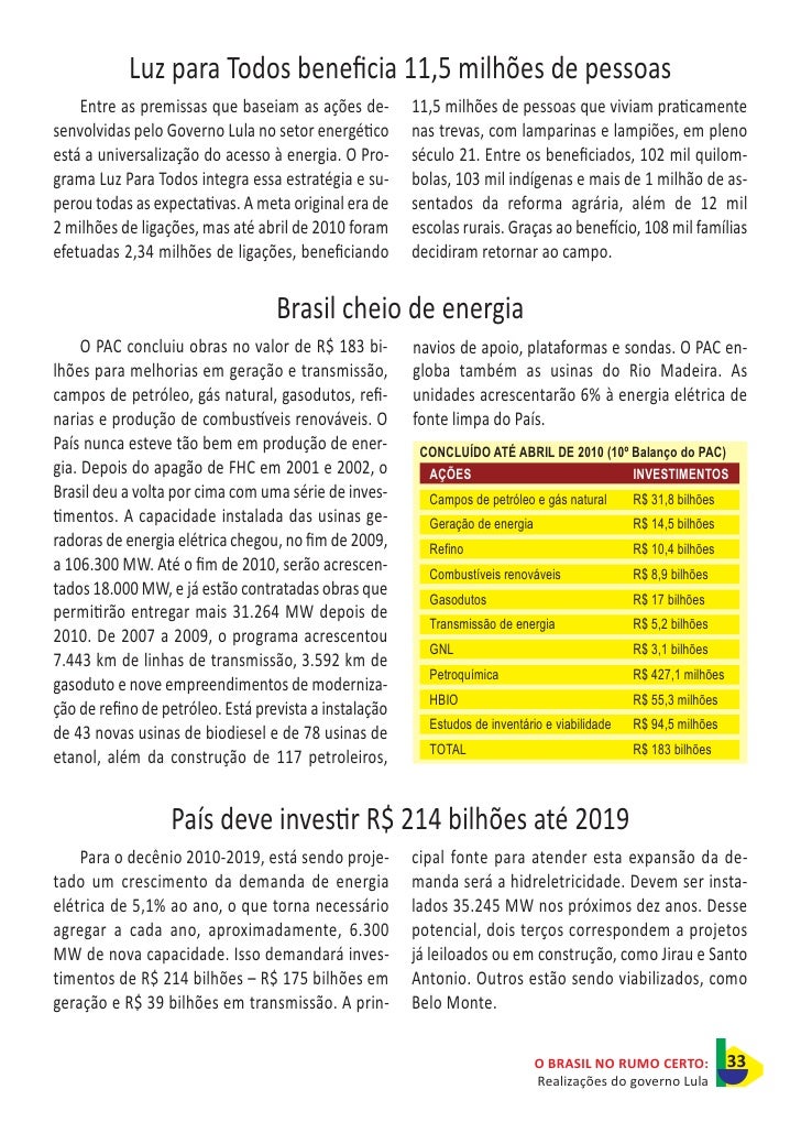 Monte Uma Ficha Com As Realizações Do Governo De