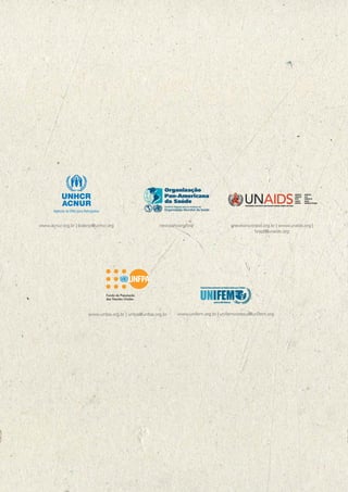 CARTILHA


                                                                                                                                   DIREITOS DA MULHER
                                                                                                                                   PREVENÇÃO À VIOLÊNCIA E AO HIV | AIDS




www.acnur.org.br | brabrpi@unhcr.org                    new.pahoorg/bra/                www.onu-brasil.org.br | www.unaids.org |
                                                                                                  brazil@unaids.org




                       www.unfpa.org.br | unfpa@unfpa.org.br    www.unifem.org.br | unifemconesul@unifem.org




                                                                                                                                                                           @ACNUR
 