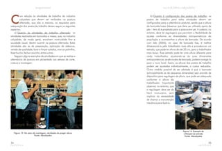 C
om relação às atividades de trabalho da indústria
calçadista que devem ser realizadas na postura
alternada, que são a maioria, os requisitos para
adequação dos postos de trabalho devem seguir os seguintes
aspectos:
a) : as
atividades realizadas em bancadas e mesas, que, na indústria
calçadista, de modo geral, envolvem motricidade fina e
acuidade visual, devem ocorrer na postura alternada. Estas
atividades são as de preparação, aplicação de adesivos,
revisão de qualidade, lavar e limpar solados, marcar palmilha,
fazer bucha, fechar caixinha, entre outras.
Seguem alguns exemplos de atividades em que se realiza a
alternância de postura em pé/sentado nos setores de corte,
costura e montagem.
Quanto às atividades de trabalho alternado
Figura 13: No setor de montagem, atividades de pregar altura
Fonte: Abicalçados
34
b) : os
postos de trabalho para estas atividades devem ser
configurados para a alternância postural, sendo que a altura
da bancada/mesa (observar que deve ser utilizado apoio de
pés – item d) é projetada para a postura em pé. A cadeira, no
entanto, deve ter regulagens que permitam a flexibilidade de
ajustes conforme as diversidades antropométricas da
população e acompanhar a altura da bancada. De acordo
com Iida (2005), no caso de bancada fixa, é melhor
dimensioná-la pelo trabalhador mais alto e providenciar um
estrado, que pode ter altura de até 20 cm, para o trabalhador
mais baixo. Esse estrado pode ter uma altura diferente para
cada trabalhador, ajustando-se às suas dimensões
antropométricas; se ele mudar de bancada, poderá carregá-lo
para o novo local. Assim, as alturas dos postos de trabalho
podem ser ajustadas individualmente, a custos reduzidos.
Outra medida possível de ser adotada é que a bancada
(principalmente as de pequenas dimensões) seja provida de
dispositivo para regulagem de altura, que pode ser adequada
conforme a altura do
trabalhador. Importante
observar, no entanto, que
a regulagem deve ser de
fácil manuseio, sem
implicar na necessidade
de chamar a manutenção
mecânica para fazê-lo.
Quanto à configuração dos postos de trabalho
Figura 14: Exemplo de
utilização de estrado
Fonte: Abicalçados
35
 