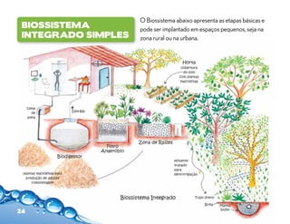 O Biossistema abaixo apresenta as etapas básicas e
 BiosSistema         pode ser implantado em espaços pequenos, seja na
 Integrado Simples   zona rural ou na urbana.




24
 