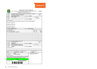 22 Princípios de Manejo Florestal
Anexo IV
MINISTÉRIO DO MEIO AMBIENTE
INSTITUTO BRASILEIRO DO MEIO AMBIENTE E DOS RECURSOS NATURAIS RENOVÁVEIS Nº 01087394
DOCUMENTO DE ORIGEM FLORESTAL - DOF
1 - Emissor ASSOCIAÇÃO COMUNITÁRIA ESPÍRITO SANTO DO BATE-PAPO (07.171.461/0001-76) 2 - Ibama/CTF
3 - Endereço COMUNIDADE BATE-PAPO, RDS MAMIRAUÁ 752568
4 - Bairro SETOR ARANAPU/BARROSO 5 - Município UARINI/AM
6 - Origem RDSM - TALHÃO 2 7 - Coordenadas
8 - Endereço --------------------------------------------------------------------------------------------------------- 65°21'42.0"W -
9 - Bairro ------------------------------------------------------------ 10 - Municipio UARINI/AM
11 - Roteiro de acesso
M/E do Rio Solimões e M/D do Japurá, RDS Mamirauá, Talhão 02, entre as coordenadas geográficas:
P 01- 02º25`14“ S 65º21`42“ W
P 02- 02º25`32“ S 65º21`36“ W
P 03- 02º25`23“ S 65º20`51“ W
P 04- 02º25`21“ S 65º20`47“ W
12 - Autorização 0000.2.2007.07100 13 - Tipo PLANO DE MANEJO
14 - Produto / Espécie 15 - Qtd. 16 - Un. 17 - Valor
Tora / Hura crepitans - açacu 29,344 M3 1.467,00
Tora / Couroupita guianensis - macacarecuia 17,791 M3 889,50
-------------------------------------------------------------------------------------------------------------------------------- -------------- ----------- --------------------
-------------------------------------------------------------------------------------------------------------------------------- -------------- ----------- --------------------
-------------------------------------------------------------------------------------------------------------------------------- -------------- ----------- --------------------
-------------------------------------------------------------------------------------------------------------------------------- -------------- ----------- --------------------
-------------------------------------------------------------------------------------------------------------------------------- -------------- ----------- --------------------
-------------------------------------------------------------------------------------------------------------------------------- -------------- ----------- --------------------
-------------------------------------------------------------------------------------------------------------------------------- -------------- ----------- --------------------
-------------------------------------------------------------------------------------------------------------------------------- -------------- ----------- --------------------
18 - Interessado SOCIEDADE MADEIREIRA COARI LTDA 19 - Ibama/CTF
20 - Endereço Rua dos Oleiros, nº 31 24477
21 - Bairro Estrada Mamia 22 - Município COARI/AM
23 - Destino SOCIEDADE MADEIREIRA COARI LTDA 24 - Coordenadas
25 - Endereço RUA DOS OLEIROS, 31, ESTRADA COARI ----------------------------------------
26 - Bairro COARI/AM 27 - Municipio COARI/AM
28 - Roteiro de acesso
----------------------------------------------------------------------------------------------------------------------------------------------------------------------------------
----------------------------------------------------------------------------------------------------------------------------------------------------------------------------------
----------------------------------------------------------------------------------------------------------------------------------------------------------------------------------
29 - Meio de Transporte 30 - Placa/Registro 31 - Município Origem 32 - Município Destino
Fluvial Comte. Chico Velho UARINI/AM COARI/AM
33 - Nº Doc. Fiscal AA234390
34 - Validade 22/07/2008 a 20/08/2008
35 - Rota do transporte
Madeira retirada da área de uso florestal da Comunidade E.S. do Bate Papo,
margem esquerda do Rio Solimões na RDS Mamirauá, municipio Uarini-AM.
com destino ao patio Sociedade Madeireira Coari LTDA. Coari-AM.
VERDE
36 - Código de contrôle 6473 6764 4939 5391
37 - Para uso da fiscalização do Ibama,
repartições fiscais e outras
 