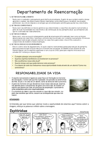 • É simples planejar uma encarnação?
• Quantos espíritos benfeitores se envolveram no processo?
• Nós escolhemos nossa vida atual?
• Quanto tempo será que pode demorar este processo?
• E se depois de tudo isso tivéssemos nossa oportunidade tirada através de um aborto? Como nos
sentiríamos?
ATIVIDADES
1) Entendeu por que temos que valorizar muito a oportunidade de estarmos aqui? Vamos colorir a
imagem, reforçar as palavras e refletir sobre a mensagem.
 