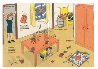 DENTRO DE
CASA
JANELAS
DESLIGUE O GÁS
ARMÁRIOS
ALTOS
AFASTE-SE
DE OBJETOS
QUE POSSAM
CAIR
VÁ PARA
DEBAIXO DE
UMA MESA
OU PORTAL
 