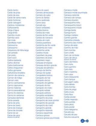 23
Cardo-bento
Cardo-da-praia
Cardo-de-isca
Cardo-de-santa-maria
Cardo-hortense
Cardo-selvagem
Cardoso-moreirense
Carfossiderita
Carga-d’água
Carga-limite
Carimbo-mudo
Carimbo-seco
Cari-mole
Cariofilada-maior
Cariossoma
Cariossomo
Cariperana-de-folha-larga
Cari-pintado
Cari-preto
Cariri-xocó
Carlina-bastarda
Carlos-alvense
Carlos-barbosense
Carlos-chaguense
Carlos-gomense
Carludovica-brasileira
Carmim-de-cártamo
Carmim de índigo
Carmim-nata
Carmo-cachoeirense
Carmo-cajuruense
Carmo-matense
Carmo-paranaibense
Carmo-rio-clarense
Carmo-rio-verdense
Carnaúba-dantense
Carne-assada
Carne-de-anta
Carne de ceará
Carne de charque
Carne-de-donzela
Carne de sol
Carne-de-vaca
(espécie de planta)
Carne do ceará
Carneiro-almiscarado
Carneiro-do-cabo
Carne do Sertão
Carne-quebrada
Carne-seca
Caroatã-açu
Caroá-verdadeiro
Caroba-branca
Caroba-da-mata
Caroba-de-flor-verde
Caroba-do-carrasco
Caroba-do-mato
Caroba-paulistana
Carobinha-de-flor-verde
Carobinha-do-mato
Carobinha-verde
Carolina-miúda
Carpinteiro da praia
Carpinteiro de praia
Carpinteiro-negro
Carqueja-amargosa
Carqueja-de-bico-grande
Carqueja-do-pântano
Carraça-da-farinha
Carraça-do-queijo
Carrapateira-branca
Carrapato-da-raiz
Carrapato-de-boi
Carrapato-de-galinha
Carrapato-do-boi
Carrapato-do-mato
Carrapato-estrela
Carrapato-pólvora
Carrapeta-verdadeira
Carrapicho-da-praia
Carrapicho-de-duas-pontas
Carrapicho-do-grande
Carrapicho-do-mato
Carrapicho-grande
Carrapicho-redondo
Carrasca-espanhola
Carrasca-grossa
Carrasca-grossa-acuminada
Carrasca-miúda
Carrasca-miúda-acuminada
Carrasca-redonda
Carrasco-do-campo
Carrasco-loureiro
Carrasquenha-tinta
Carrasquenho-bravo
Carrasquenho-miúdo
Carrega-besta
Carrega-burro
Carrega-madeira
Carreira-grande
Carricinha-cristada
Carricinha-das-moitas
Carriço-da-areia
Carrinho de mão
Carro-bomba
Carro-chefe
Carro de combate
Carro-de-vênus
(espécie de planta)
Carro-dormitório
Carro-forte
Carro-guincho
Carro-leito
Carro-madrinha
Carro-pipa
Carro-restaurante
Carro-tanque
Carruagem-salão
Carta-bilhete
Carta-bomba
Carta de prego
Carta-couro
Carta-fibra
Cartão-postal
Cartão-resposta
Carta-partida
Carta-piloto
Carta-postal
Carta-telegrama
Caruatá-açu
Caruatá-de-pau
Caruma-cacueme
 