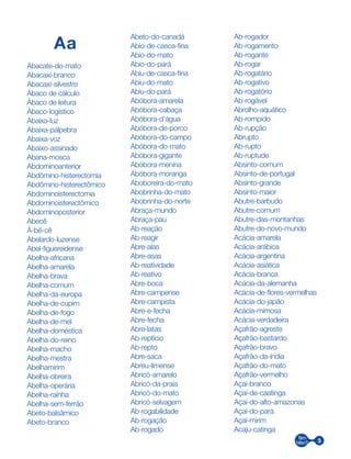 3
Aa
Abacate-do-mato
Abacaxi-branco
Abacaxi-silvestre
Ábaco de cálculo
Ábaco de leitura
Ábaco-logístico
Abaixa-luz
Abaixa-pálpebra
Abaixa-voz
Abaixo-assinado
Abana-mosca
Abdominoanterior
Abdômino-histerectomia
Abdômino-histerectômico
Abdominoisterectomia
Abdominoisterectômico
Abdominoposterior
Abecê
Á-bê-cê
Abelardo-luzense
Abel-figuereidense
Abelha-africana
Abelha-amarela
Abelha-brava
Abelha-comum
Abelha-da-europa
Abelha-de-cupim
Abelha-de-fogo
Abelha-de-mel
Abelha-doméstica
Abelha-do-reino
Abelha-macho
Abelha-mestra
Abelhamirim
Abelha-obreira
Abelha-operária
Abelha-rainha
Abelha-sem-ferrão
Abeto-balsâmico
Abeto-branco
Abeto-do-canadá
Abio-de-casca-fina
Abio-do-mato
Abio-do-pará
Abiu-de-casca-fina
Abiu-do-mato
Abiu-do-pará
Abóbora-amarela
Abóbora-cabaça
Abóbora-d’água
Abóbora-de-porco
Abóbora-do-campo
Abóbora-do-mato
Abóbora-gigante
Abóbora-menina
Abóbora-moranga
Aboboreira-do-mato
Abobrinha-do-mato
Abobrinha-do-norte
Abraça-mundo
Abraça-pau
Ab-reação
Ab-reagir
Abre-alas
Abre-asas
Ab-reatividade
Ab-reativo
Abre-boca
Abre-campense
Abre-campista
Abre-e-fecha
Abre-fecha
Abre-latas
Ab-reptício
Ab-repto
Abre-saca
Abreu-limense
Abricó-amarelo
Abricó-da-praia
Abricó-do-mato
Abricó-selvagem
Ab-rogabilidade
Ab-rogação
Ab-rogado
Ab-rogador
Ab-rogamento
Ab-rogante
Ab-rogar
Ab-rogatário
Ab-rogativo
Ab-rogatório
Ab-rogável
Abrolho-aquático
Ab-rompido
Ab-rupção
Abrupto
Ab-rupto
Ab-ruptude
Absinto-comum
Absinto-de-portugal
Absinto-grande
Absinto-maior
Abutre-barbudo
Abutre-comum
Abutre-das-montanhas
Abutre-do-novo-mundo
Acácia-amarela
Acácia-arábica
Acácia-argentina
Acácia-asiática
Acácia-branca
Acácia-da-alemanha
Acácia-de-flores-vermelhas
Acácia-do-japão
Acácia-mimosa
Acácia-verdadeira
Açafrão-agreste
Açafrão-bastardo
Açafrão-bravo
Açafrão-da-índia
Açafrão-do-mato
Açafrão-vermelho
Açaí-branco
Açaí-de-caatinga
Açaí-do-alto-amazonas
Açaí-do-pará
Açaí-mirim
Acaju-catinga
 