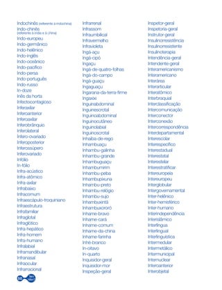 50
Indochinês (referente à indochina)
Indo-chinês
(referente à índia e à china)
Indo-europeu
Indo-germânico
Indo-helênico
Indo-inglês
Indo-oceânico
Indo-pacífico
Indo-persa
Indo-português
Indo-russo
In-doze
Inês da horta
Infectocontagioso
Inferaxilar
Inferoanterior
Inferoaxilar
Inferobrânquio
Inferolateral
Ínfero-ovariado
Inferoposterior
Inferossúpero
Inferovariado
Infólio
In-fólio
Infra-acústico
Infra-atômico
Infra-axilar
Infrabaixo
Infracomum
Infraescápulo-troquiniano
Infraestrutura
Infrafamiliar
Infraglotal
Infraglótico
Infra-hepático
Infra-homem
Infra-humano
Infralabial
Inframandibular
Infranasal
Infraocular
Infrarracional
Infrarrenal
Infrassom
Infraumbilical
Infravermelho
Infravioleta
Ingá-açu
Ingá-cipó
Ingaçu
Ingá-de-quatro-folhas
Ingá-do-campo
Ingá-guaçu
Ingaguaçu
Ingarana-da-terra-firme
Ingaxixi
Inguinabdominal
Inguinescrotal
Inguinoabdominal
Inguinocutâneo
Inguinolabial
Inguinoscrotal
Inhaíba-de-rego
Inhambuaçu
Inhambu-galinha
Inhambu-grande
Inhambuguaçu
Inhambumirim
Inhambu-peba
Inhambupixuna
Inhambu-preto
Inhambu-relógio
Inhambu-sujo
Inhambuxintã
Inhambuxororó
Inhame-bravo
Inhame-cará
Inhame-comum
Inhame-da-china
Inhame-farinha
Inhé-branco
In-oitavo
In-quarto
Inquisidor-geral
Inquisidor-mor
Inspeção-geral
Inspetor-geral
Inspetoria-geral
Instrutor-geral
Insulinorresistência
Insulinorresistente
Insulinoterapia
Intendência-geral
Intendente-geral
Interamericanismo
Interamericano
Interárea
Interarticular
Interatômico
Interbraquial
Interclassificação
Intercomunicação
Interconector
Interconexão
Intercorrespondência
Interdepartamental
Interescolar
Interespecífico
Interestadual
Interestatal
Interestelar
Interestratificar
Intereuropeia
Intereuropeu
Interglobular
Intergovernamental
Inter-helênico
Inter-hemisférico
Inter-humano
Interindependência
Interislâmico
Interlíngua
Interlingual
Interlinguística
Intermedular
Intermetálico
Intermunicipal
Internuclear
Interoanterior
Interobjetal
 
