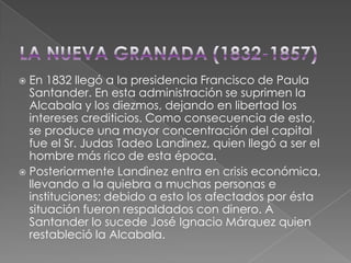 El gobierno de Melo y los artesanos El Gobierno del General José María Melo, y el régimen de los artesanos, respaldado por las sociedades democráticas, enfrentan una guerra contra los partidos tradicionales. Se dispone de un régimen de impuestos especialmente fuerte para quienes están en contra de su gobierno. Por primera vez se imponen altos gravámenes para los que no trabajen la tierra con eficiencia o tengan abandonados los campos de su propiedad. En 1855 se eligió al Sr. Manuel María Mallarino y durante su administración el congreso adoptó las siguientes medidas en materia de impuestos:Reorganizó el impuesto del papel sellado