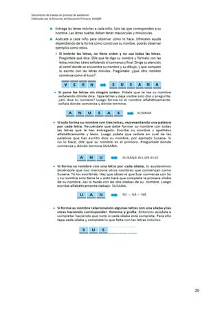 Documento de trabajo en proceso de validación
Elaborado por la Dirección de Educación Primaria- DIGEBR
20
 
