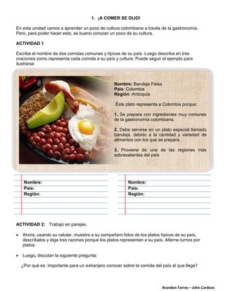Unidad didáctica enfocada a la comida - Español | PDF