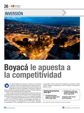 26
Boyacá le apuesta a
la competitividad
Las oportunidades para invertir en Boyacá se encuentran
en diversos sectores y el...