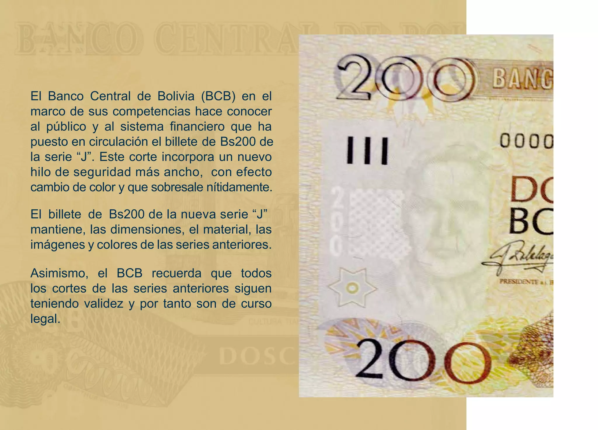 Características de los billetes de 200 bolivianos | PDF