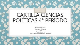 CARTILLA CIENCIAS 
POLÍTICAS 4° PERIODO 
Presentado por: 
Xiomara Olivares 
1101 
Presentado a: 
José Francisco Chaparro Narváez 
 