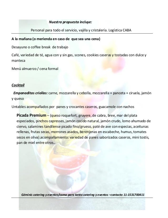 Cartilla de eventos geminis y como para tanto catering