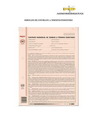 FORMATO DE CONTRATO A TERMINO INDEFINIDO
 