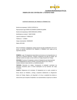 FORMATO DE CONTRATO A TEMINO FIJO
 