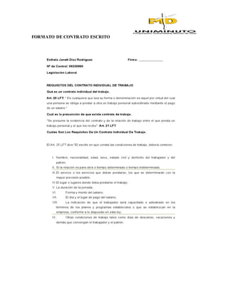 FORMATO DE CONTRATO ESCRITO
 