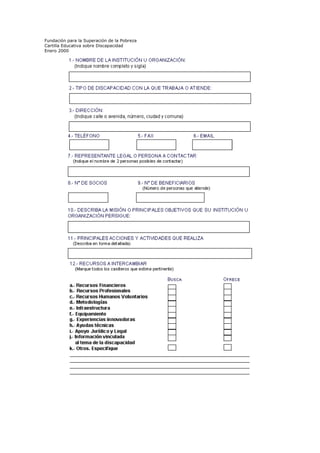 Fundación para la Superación de la Pobreza
Cartilla Educativa sobre Discapacidad
Enero 2000

 