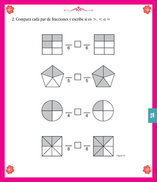 2. Compara cada par de fracciones y escribe si es >, < o =
Figura 13
14
 