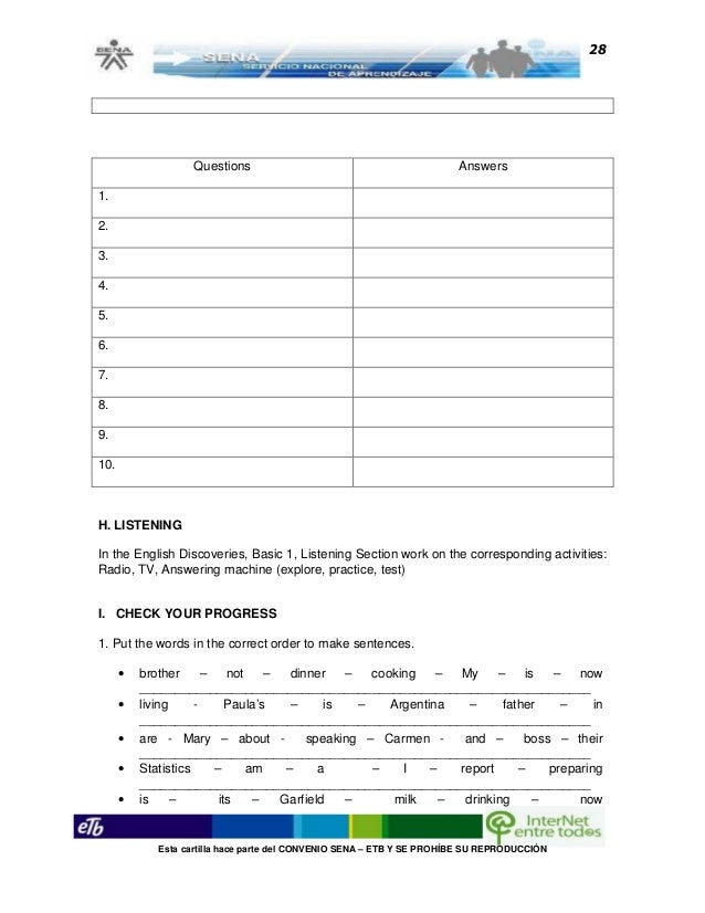 cartilla ingles sena el verbo correcto complete the sentences with the correct verb form