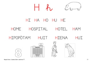 H h
HI
HOME

HO

HOSPITAL

HIPOPÒTAM

Raquel Girau i Susana Soler, mestres P.T.

HA

HUIT

HU

HE

HOTEL
HIENA

HAM
HUI

21

 